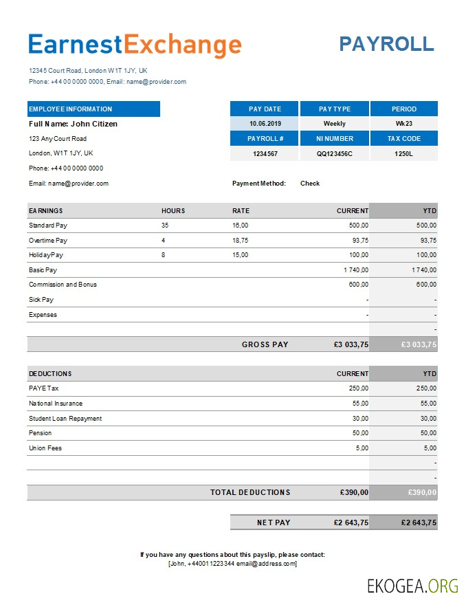 modèle de paie pour une société de change aux formats Excel et PDF